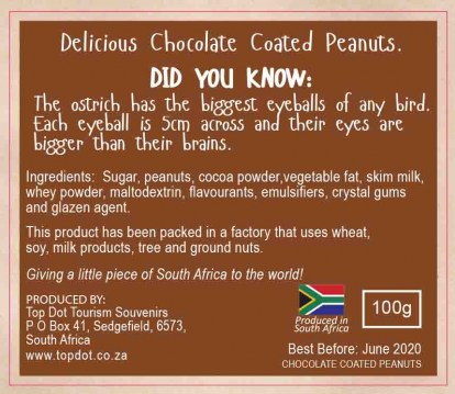 Novelty Confectionery Ostrich Animal Droppings Back Label